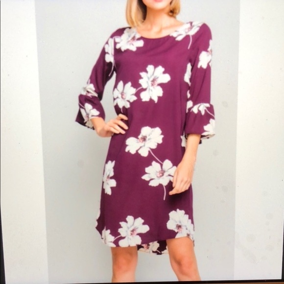 Burgundy floral print Dress - Picture 2 of 7